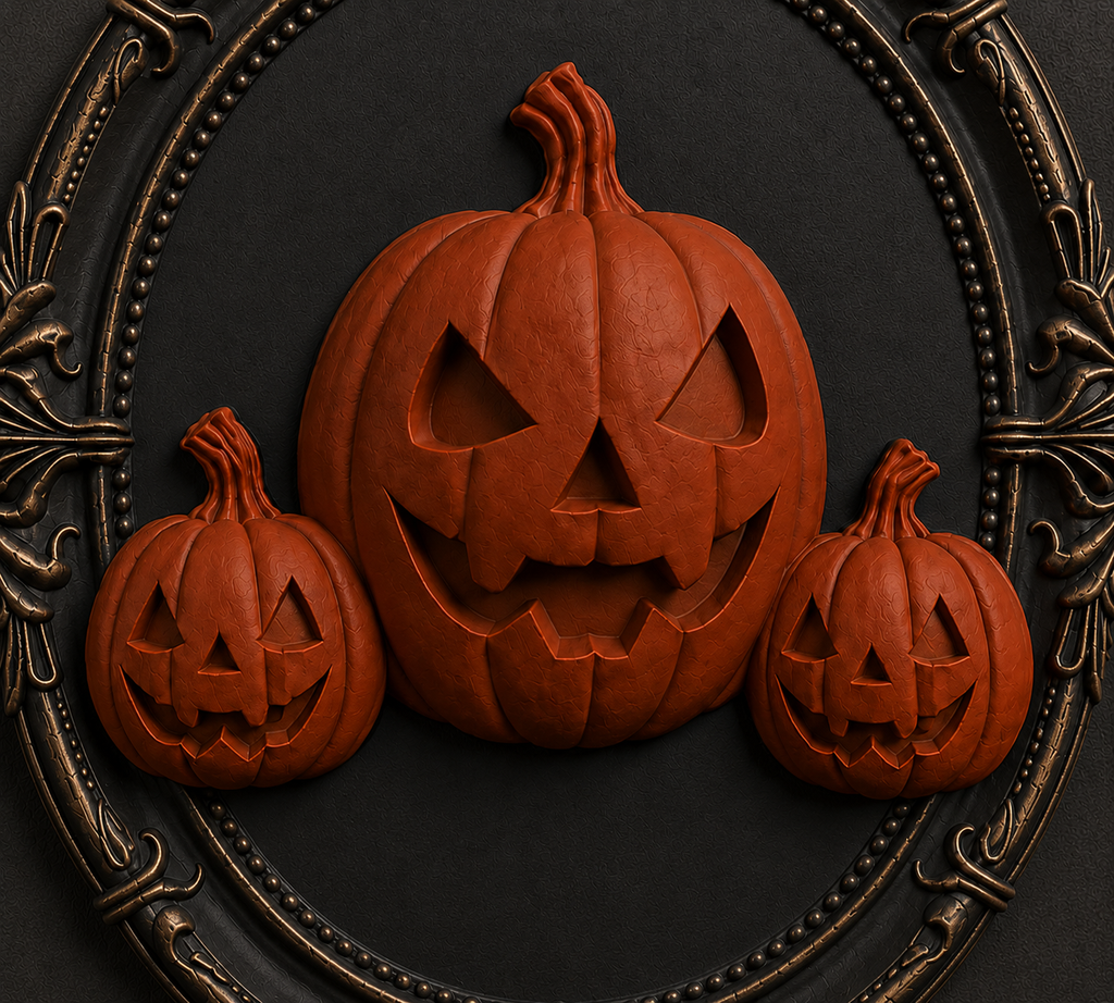 The Lantern Family — Three Pumpkin Cameo Wall Plaque by Gremlin Relics