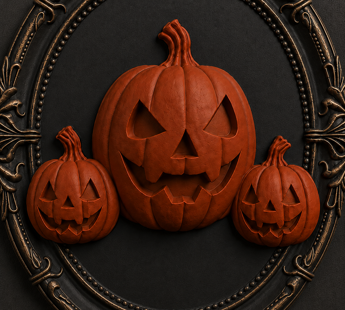 The Lantern Family — Three Pumpkin Cameo Wall Plaque by Gremlin Relics