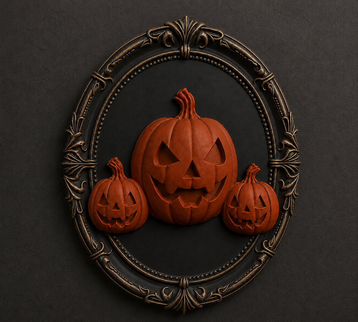 The Lantern Family — Three Pumpkin Cameo Wall Plaque by Gremlin Relics