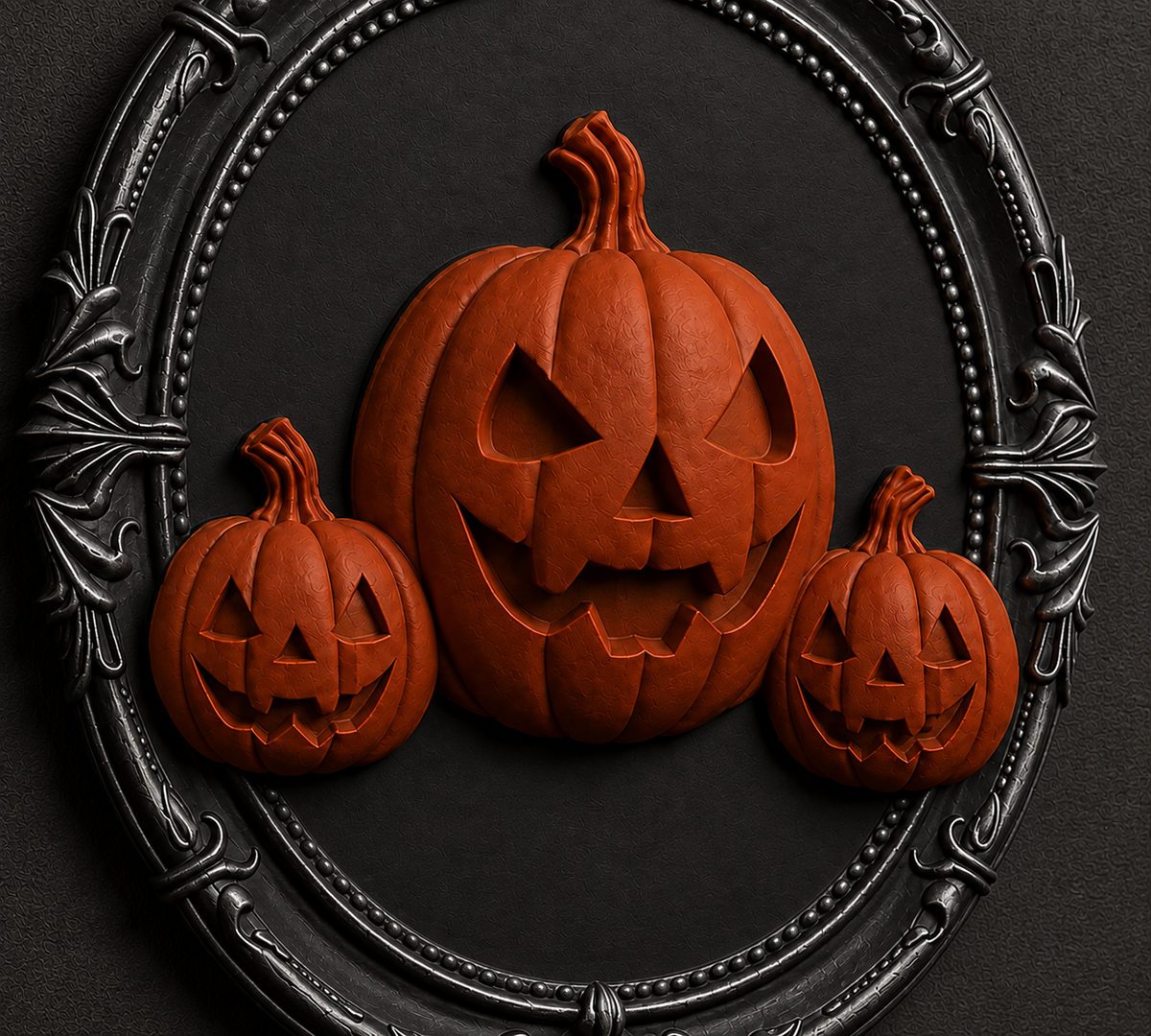The Lantern Family — Three Pumpkin Cameo Wall Plaque by Gremlin Relics