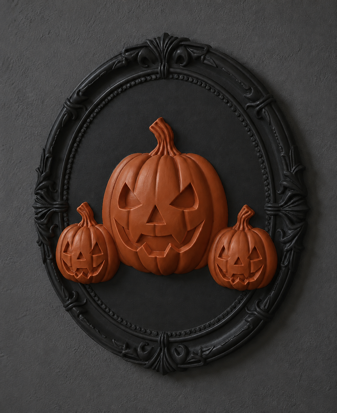 The Lantern Family — Three Pumpkin Cameo Wall Plaque by Gremlin Relics