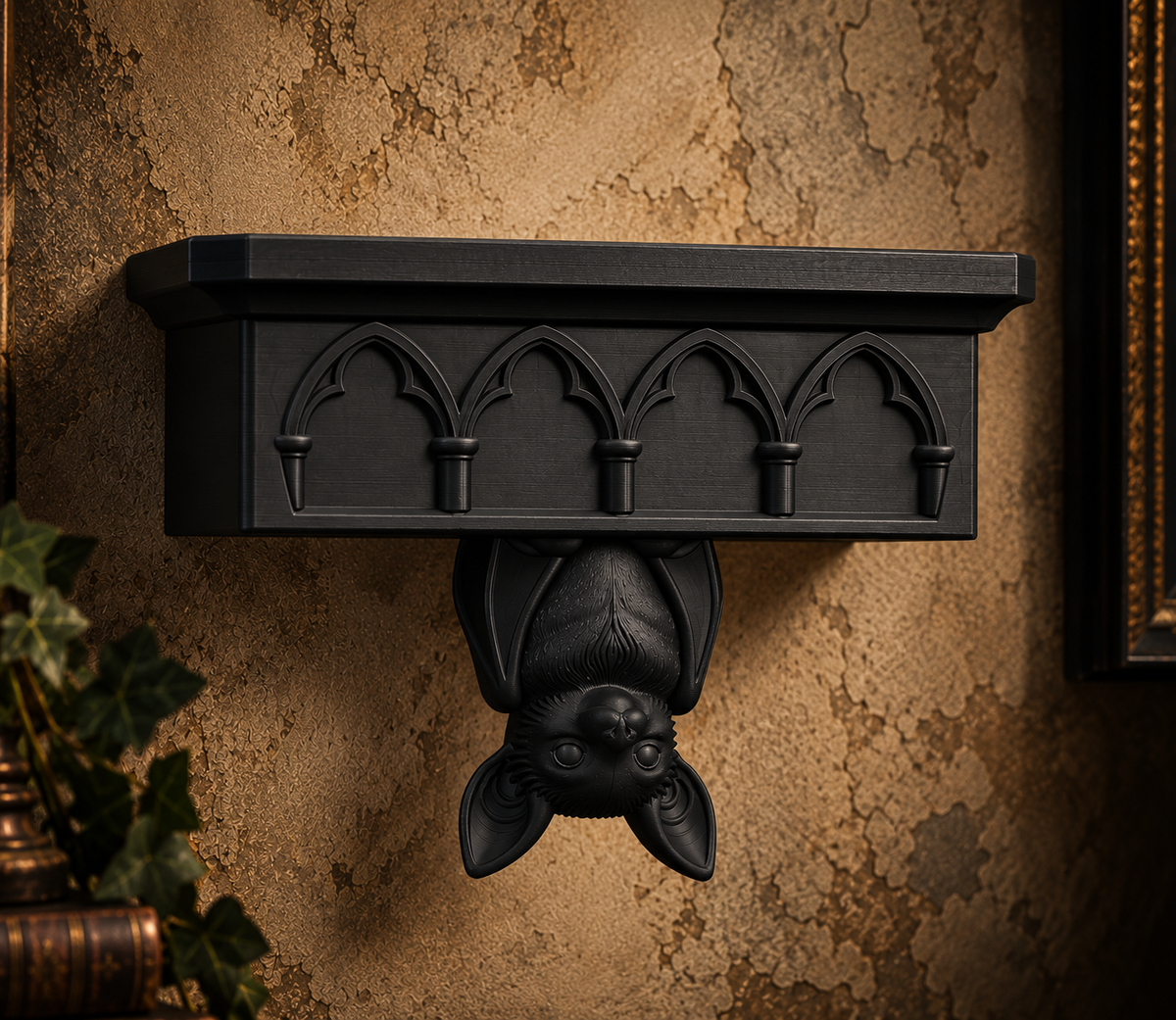 The Cathedral Roost — Gothic Bat Cathedral Wall Shelf by Gremlin Relics