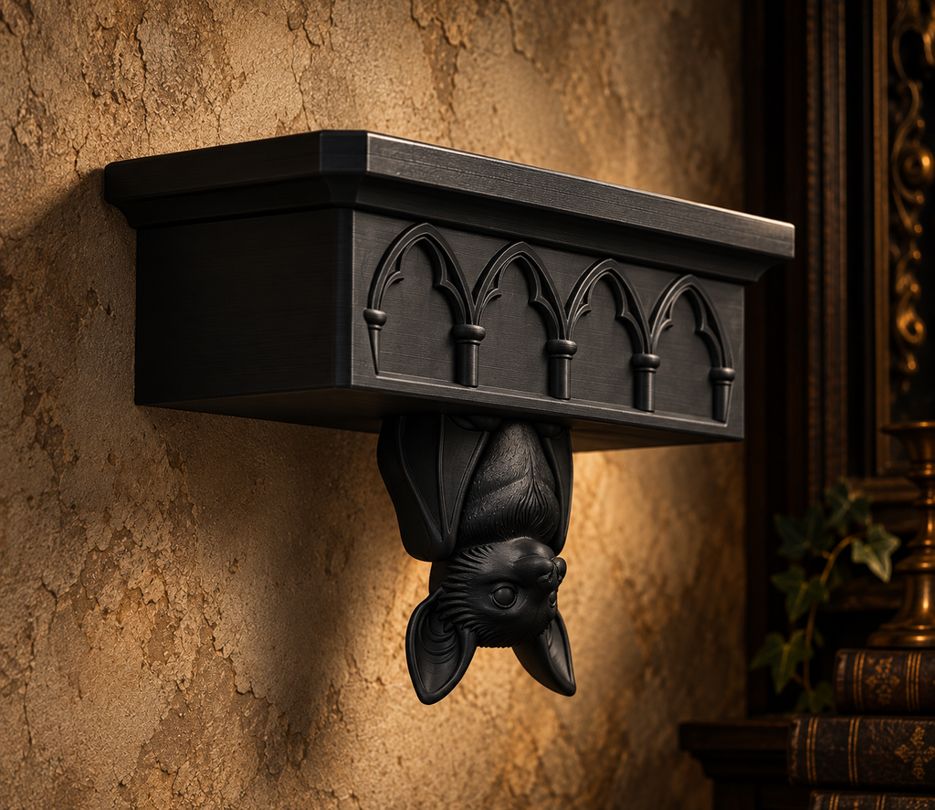 The Cathedral Roost — Gothic Bat Cathedral Wall Shelf by Gremlin Relics