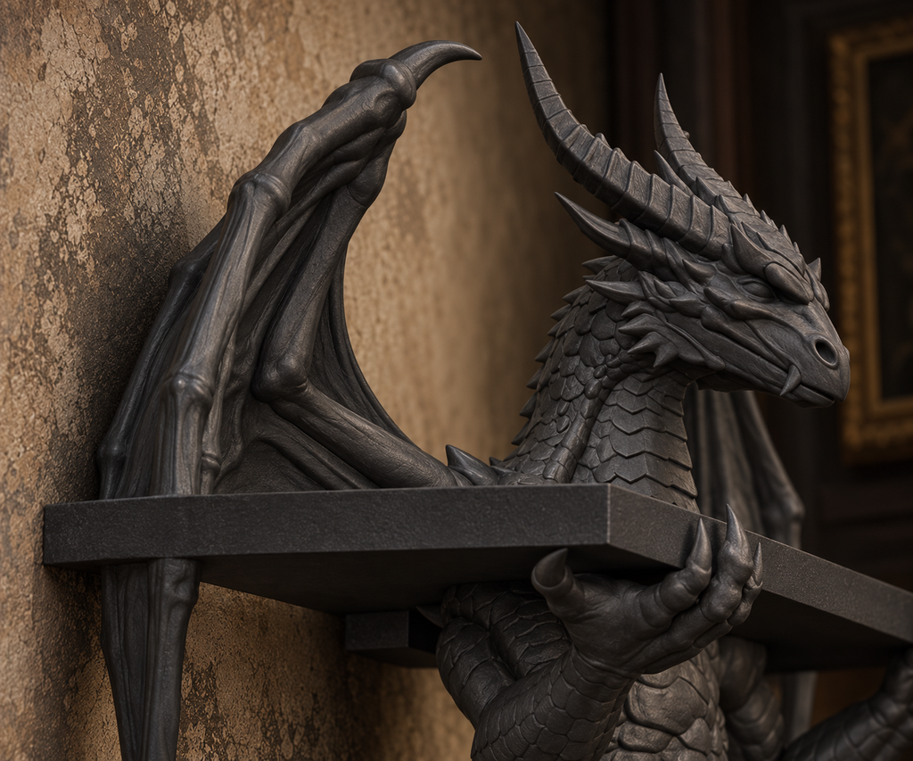 The Crowned Wyrm — Winged Dragon Wall Shelf by Gremlin Relics