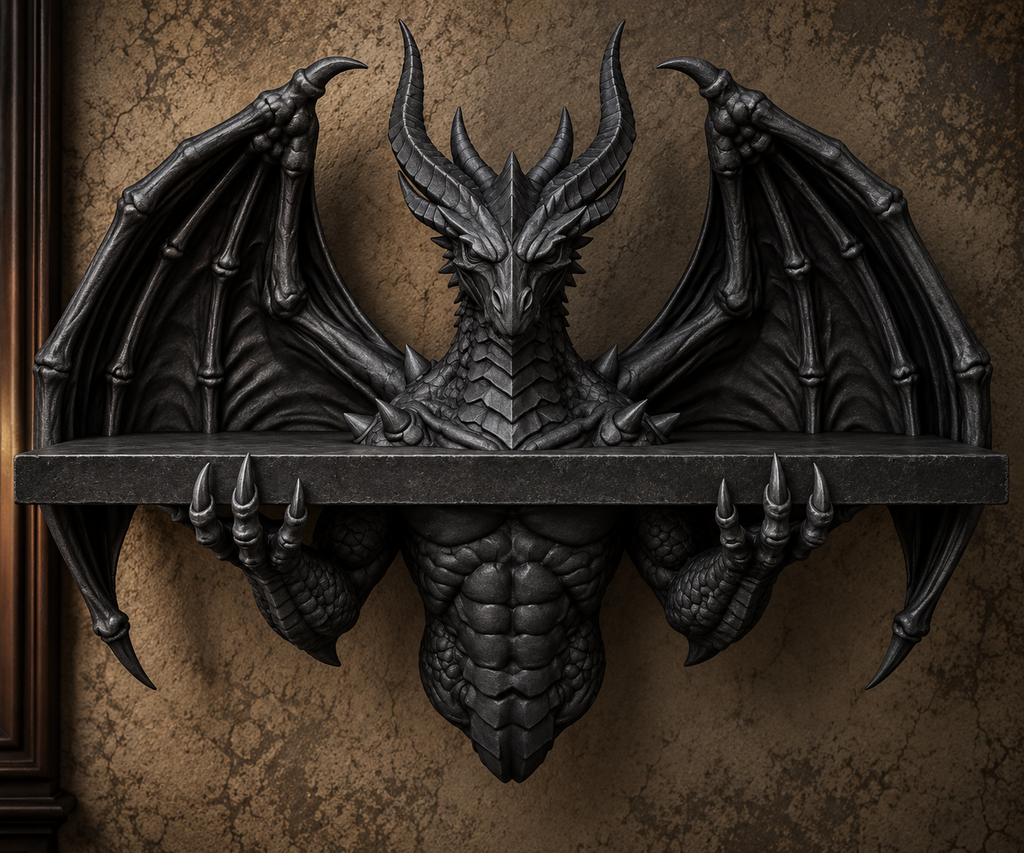The Crowned Wyrm — Winged Dragon Wall Shelf by Gremlin Relics