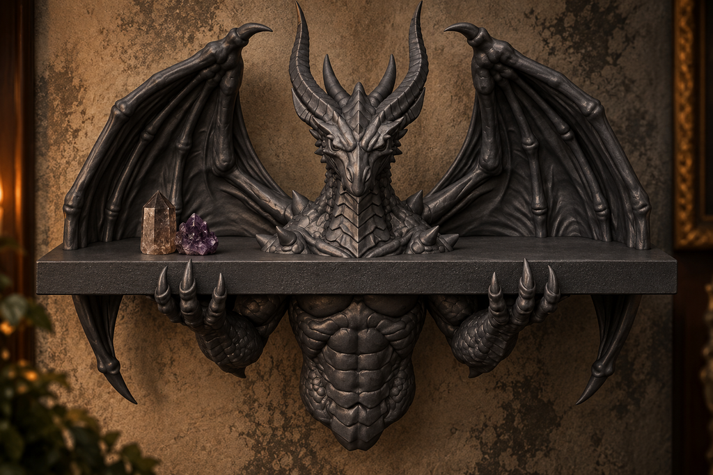 The Crowned Wyrm — Winged Dragon Wall Shelf by Gremlin Relics