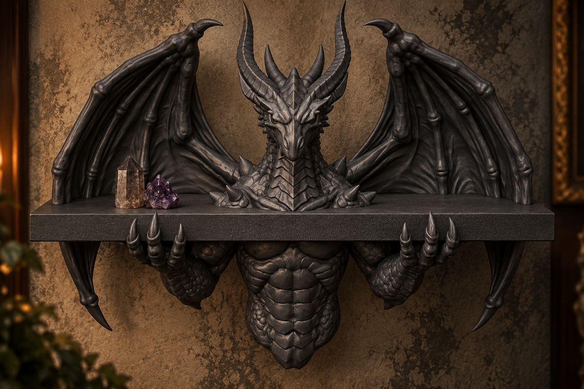 The Crowned Wyrm — Winged Dragon Wall Shelf by Gremlin Relics