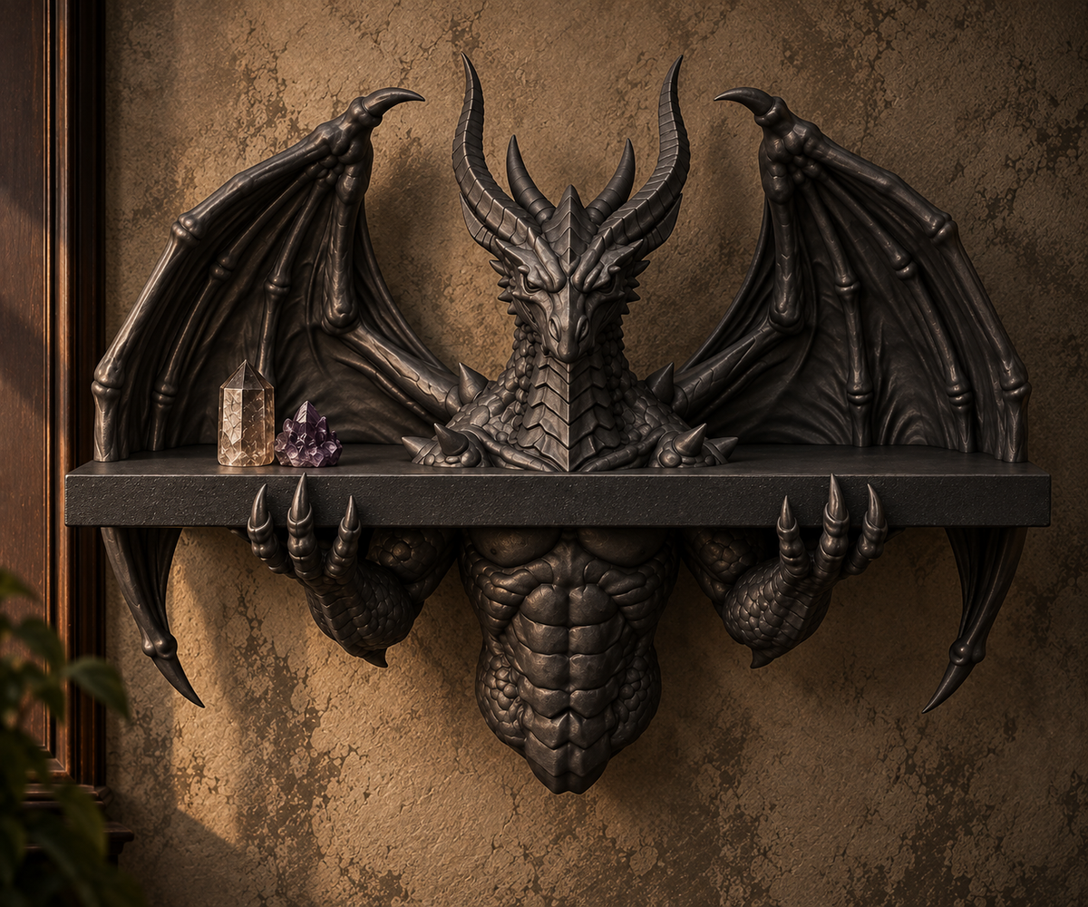 The Crowned Wyrm — Winged Dragon Wall Shelf by Gremlin Relics