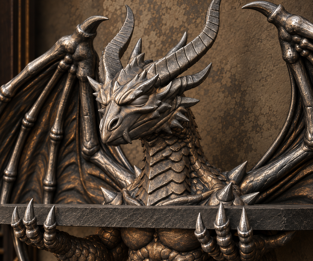 The Crowned Wyrm — Winged Dragon Wall Shelf by Gremlin Relics