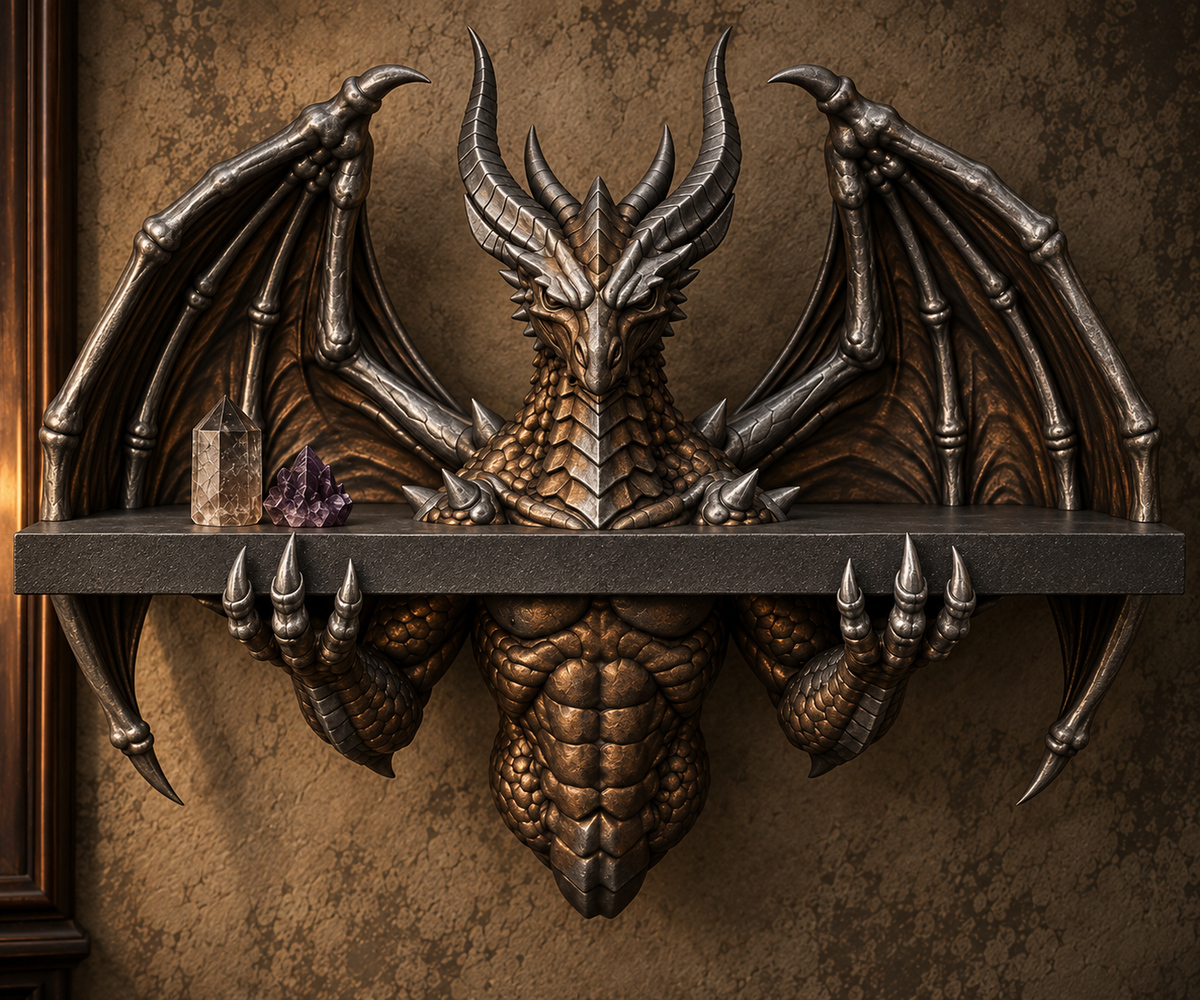 The Crowned Wyrm — Winged Dragon Wall Shelf by Gremlin Relics
