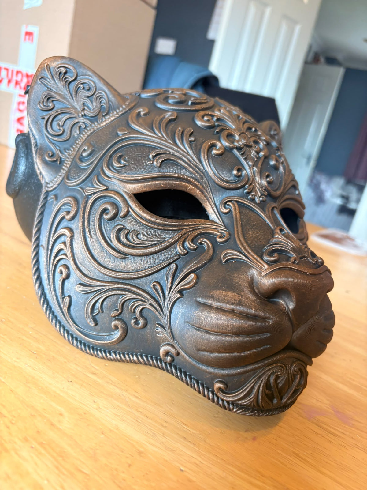 The Midnight Prowler — Baroque Panther Mask, Gothic Masquerade, Hand-Painted
