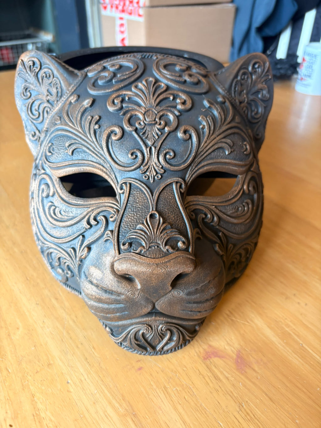 The Midnight Prowler — Baroque Panther Mask, Gothic Masquerade, Hand-Painted
