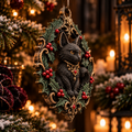 The Winter Familiar - Gothic Black Cat Christmas Ornament, Cat Wreath Tree Decoration, Witchy Xmas Decor, Alternative Christmas Ornament, Cat Lover Gift