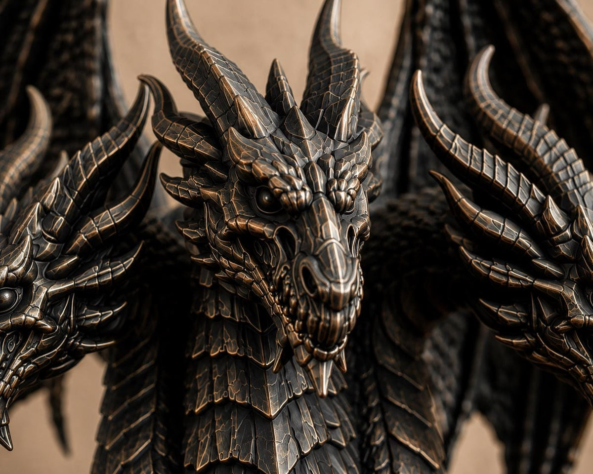 The Threefold Wyrm — Three Headed Dragon Statue by Gremlin Relics